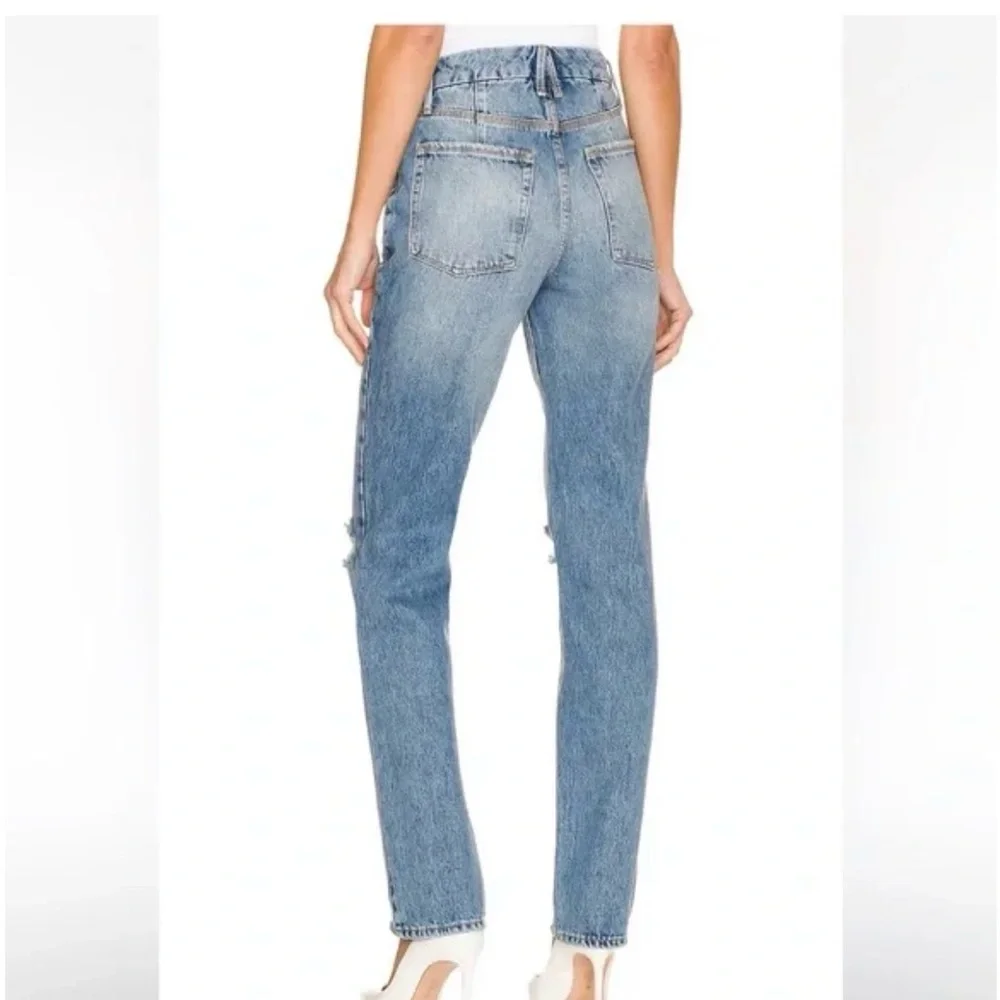 Brand new/ Good American Light Blue Ripped Straight Leg Jeans/ high rise - Picture 2 of 5